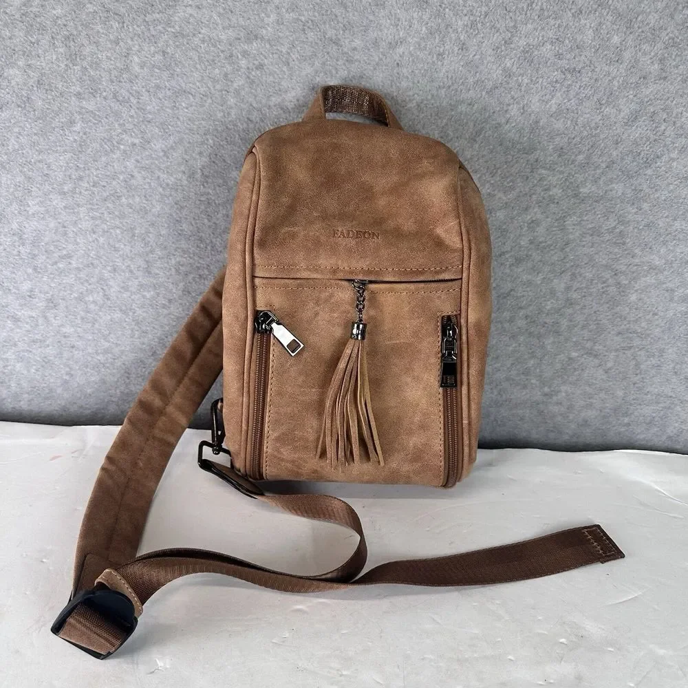FADEON Leather Backpack Purse Brown Suede‎ Ladies Shoulder One Strap Small Boho